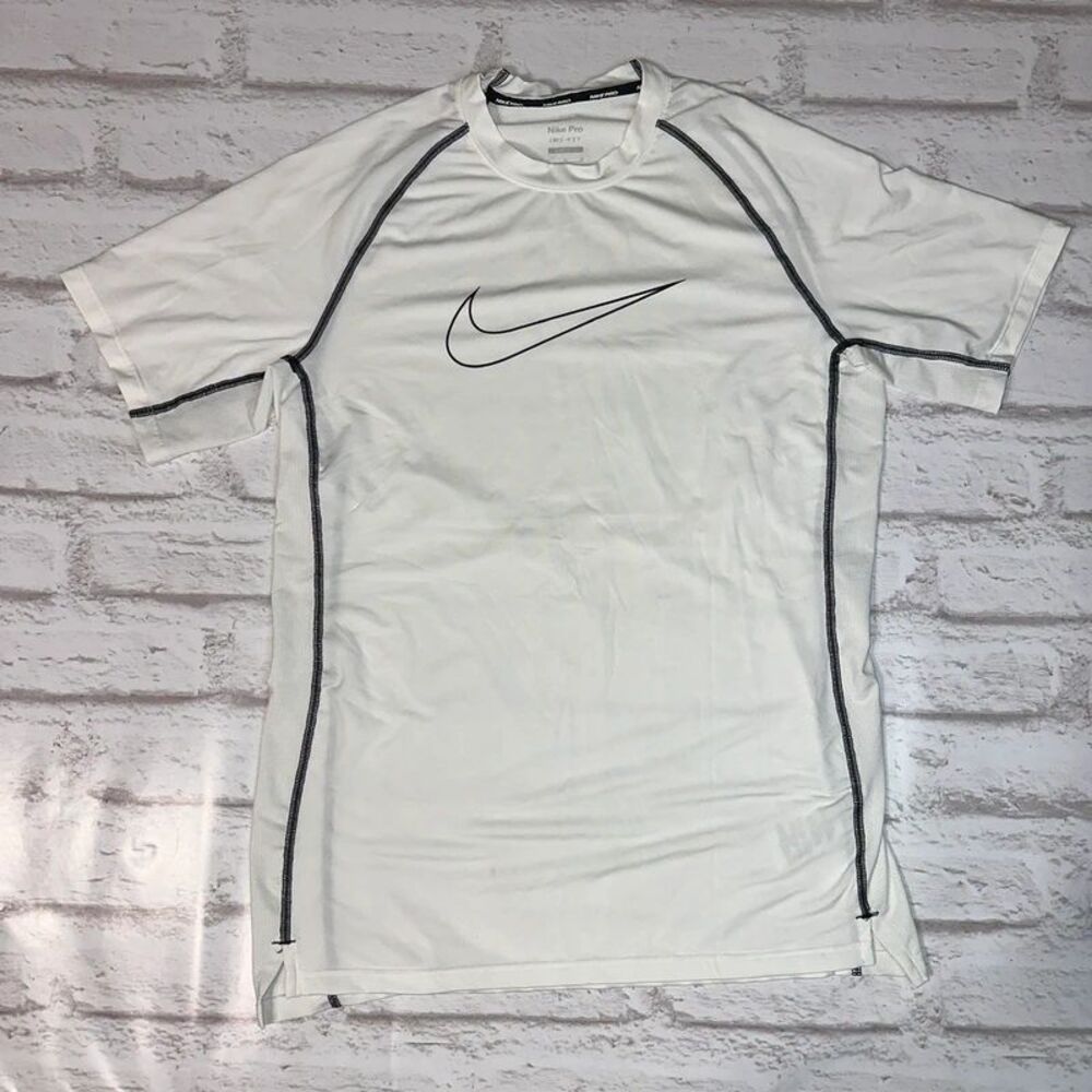 Nike Pro Dri-FIT Slim Fit White Short Sleeve Training Shirt - Men’s Size Large